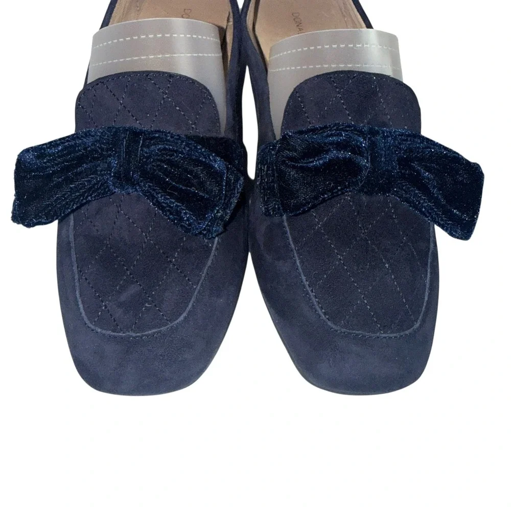 Donald Pliner Harriet Blue Quilted Suede Velvet Bow Loafers Flats Women's Size 8